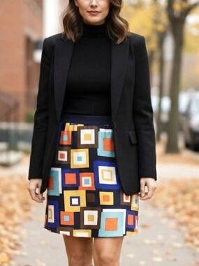 KATE SPADE Multi-color Geometric Print A-Line Skirt